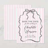 Whimsical Pinstripe Bow Wedding Save the Date (Voorkant / Achterkant)