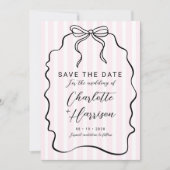 Whimsical Pinstripe Bow Wedding Save the Date Kaart (Voorkant)