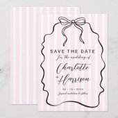 Whimsical Pinstripe Bow Wedding Save the Date Kaart (Voorkant / Achterkant)