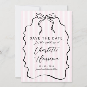 Whimsical Pinstripe Bow Wedding Save the Date Kaart