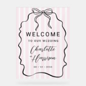 Whimsical Pinstripe Bow Wedding Welkom Acryl Bord (Voorkant)