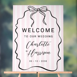 Whimsical Pinstripe Bow Wedding Welkom Acryl Bord