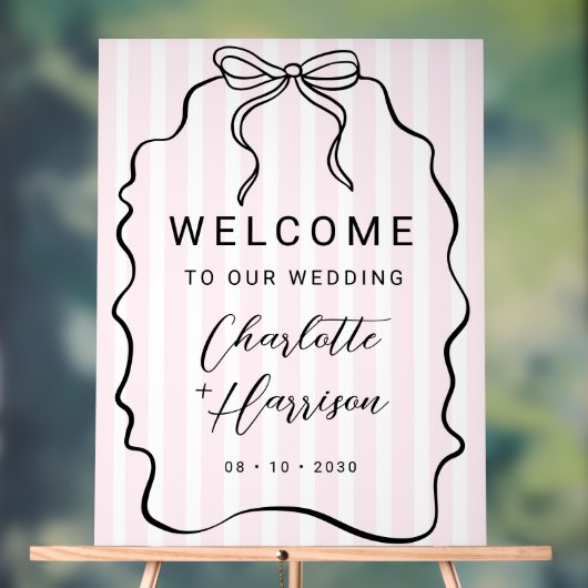 Whimsical Pinstripe Bow Wedding Welkom Acryl Bord (Neutraal)
