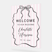 Whimsical Pinstripe Bow Wedding Welkom Acryl Bord (Hoek)