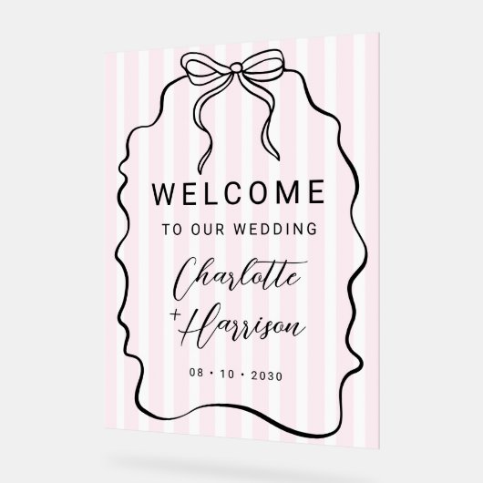 Whimsical Pinstripe Bow Wedding Welkom Acryl Bord (Hoek)