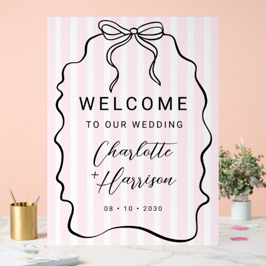 Whimsical Pinstripe Bow Wedding Welkom Acryl Bord (Huwelijk)