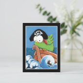 Whimsical Pirate Bird in a Wooden Boat Briefkaart (Staand voorkant)