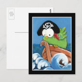 Whimsical Pirate Bird in a Wooden Boat Briefkaart (Voorkant / Achterkant)