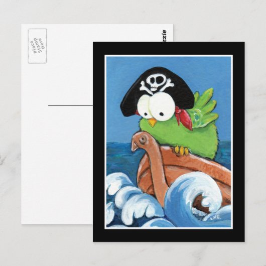 Whimsical Pirate Bird in a Wooden Boat Briefkaart (Voorkant / Achterkant)