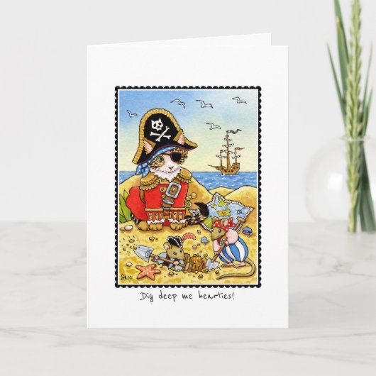 Whimsical Pirate Cat Mice Gevouwen Wenskaart Kaart (Voorkant)