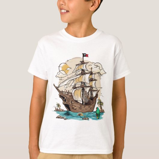 Whimsical Pirate Ship met Patron Tshirt. T-shirt (Voorkant)