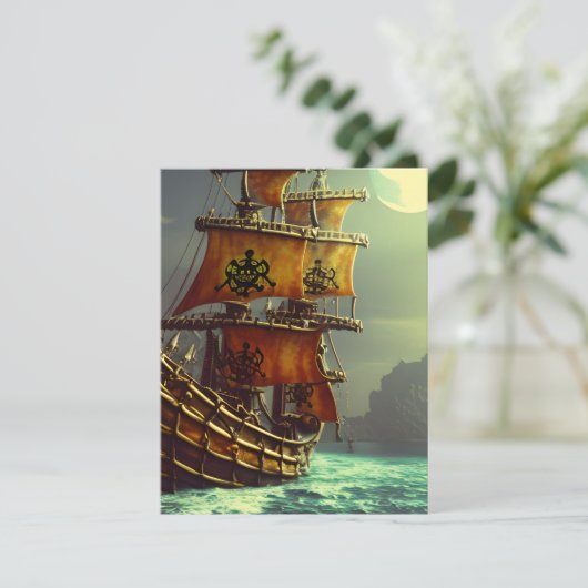 Whimsical Pirate Ship Triptych Feestdagenkaart (Staand voorkant)