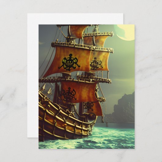 Whimsical Pirate Ship Triptych Feestdagenkaart (Voorkant / Achterkant)