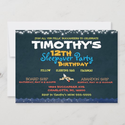 Whimsical Pirate Sleep over Verjaardagsfeestje Uit Kaart (Achterkant)