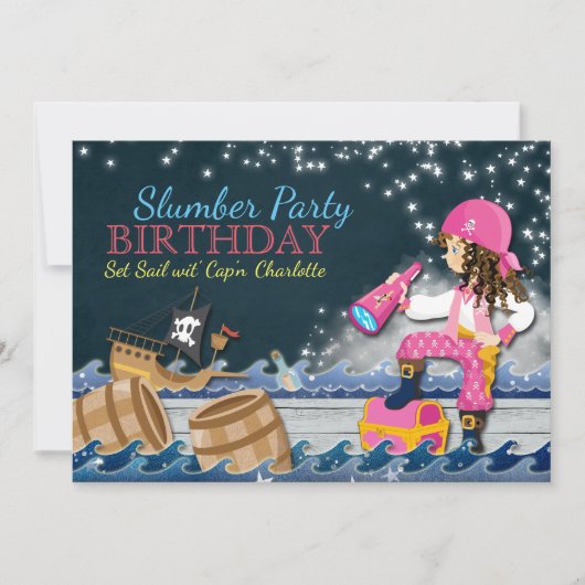 Whimsical Pirate Slumber Party verjaardagsuitnodig Kaart (Voorkant)