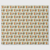 Whimsical Pizza and Beer Pattern Cadeaupapier (Vlak)