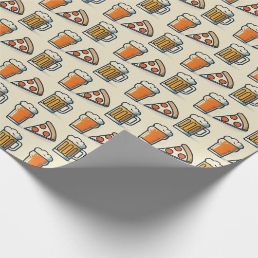 Whimsical Pizza and Beer Pattern Cadeaupapier (Hoek)