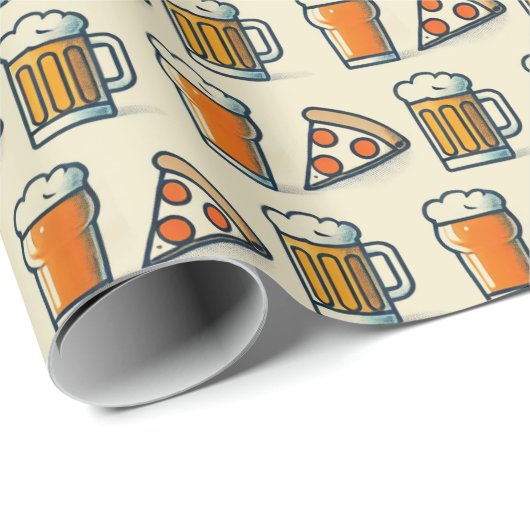 Whimsical Pizza and Beer Pattern Cadeaupapier (Rol Hoek)