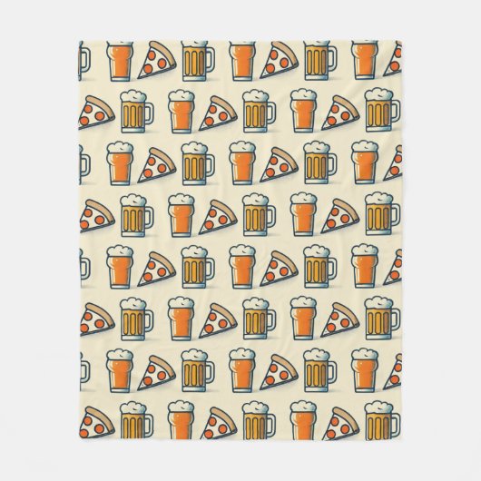 Whimsical Pizza and Beer Pattern Fleece Deken (Voorkant)