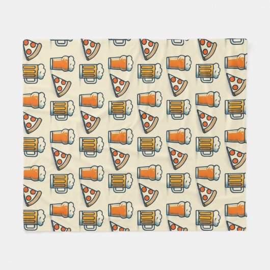 Whimsical Pizza and Beer Pattern Fleece Deken (Voorkant (Horizontaal))