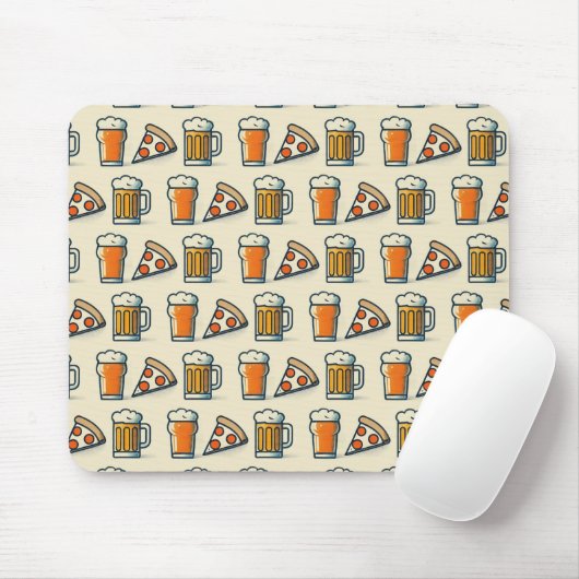 Whimsical Pizza and Beer Pattern Muismat (Met muis)