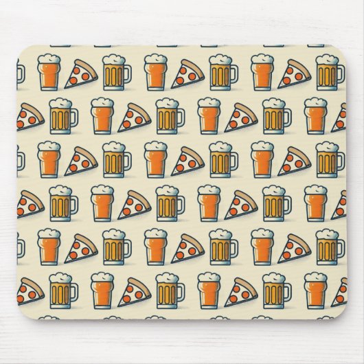 Whimsical Pizza and Beer Pattern Muismat (Voorkant)