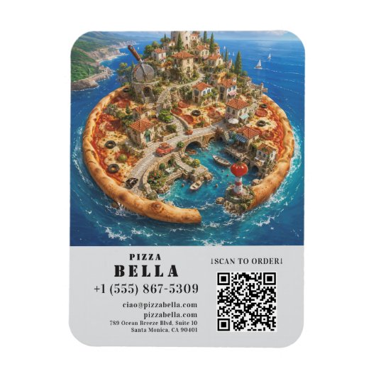 Whimsical Pizza Art Restaurant Flyer with QR Code Magneet (Verticaal)