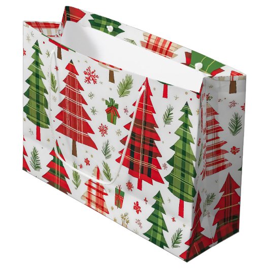 Whimsical Plaid kerstboom patroon vakantie Groot Cadeauzakje (Voorkant Gekanteld)