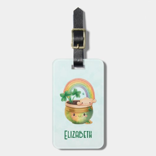 Whimsical Planter met regenboog en klaver Bagagelabel (Voorkant verticaal)