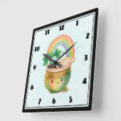 Whimsical Planter met regenboog en klaver Vierkante Klok (Hoek)