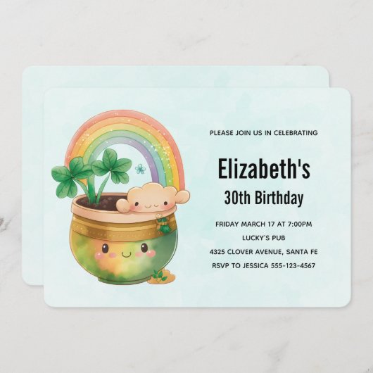 Whimsical Planter met regenboog en klaverdag Kaart (Voorkant / Achterkant)