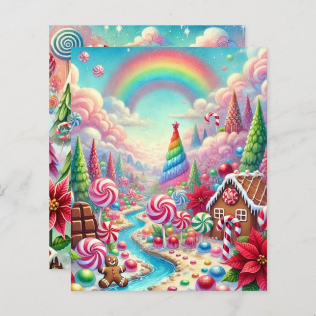 Whimsical Poinsettia Candyland Scrapbook Paper (Voorkant / Achterkant)