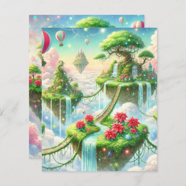Whimsical Poinsettia Sky Islands Scrapbook Paper (Voorkant / Achterkant)