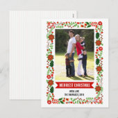 Whimsical poinsettias red., green Christmas foto Feestdagenkaart (Voorkant / Achterkant)