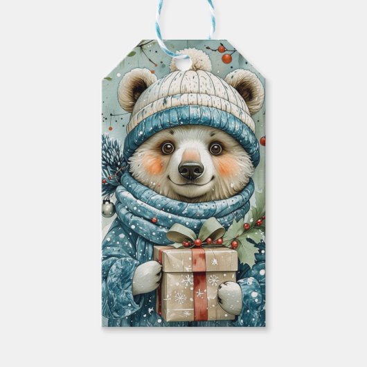 Whimsical Polar Bear Christmas Cadeaulabel (Voorkant)