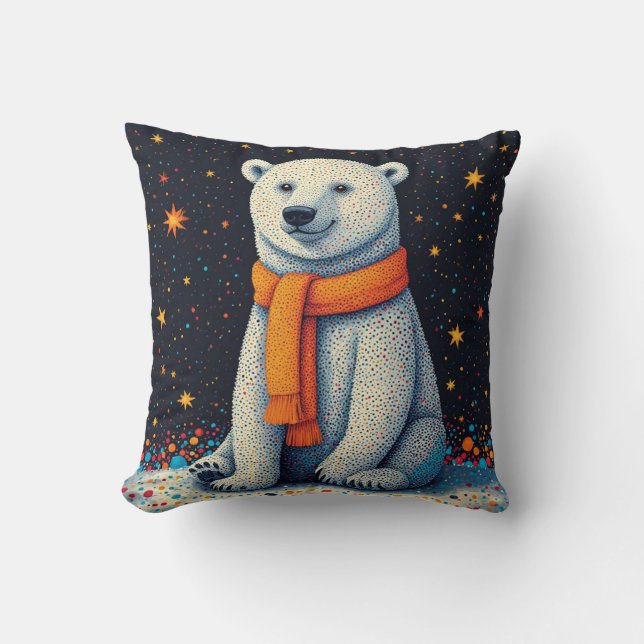 Whimsical Polar Bear In Orange Scarf Kussen (Voorkant)