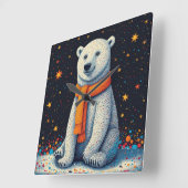 Whimsical Polar Bear In Orange Scarf Vierkante Klok (Hoek)
