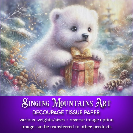 Whimsical Polar Beer Cub met Cadeau Decoupage Tissuepapier