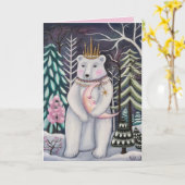 Whimsical Polar Beer en Moon Winter Art Kaart (Gele Bloem)