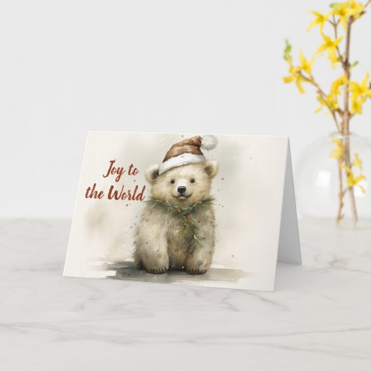 Whimsical Polar Beer Kerst Kaart (Gele Bloem)