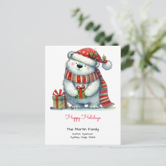 Whimsical Polar Beer Prettige feestdagen in een Sa Briefkaart (Staand voorkant)