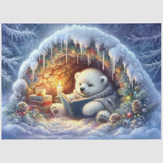 Whimsical Polar Beer Winter Boek Lezen Decoupage Tissuepapier (Voorkant)