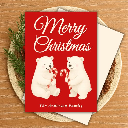 Whimsical Polar Beren met Candy Canes Kerst Feestdagenkaart