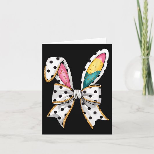 Whimsical Polka Dot Bow Ears Paaszondag Kaart (Voorkant)
