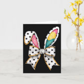 Whimsical Polka Dot Bow Ears Paaszondag Kaart (Gele Bloem)