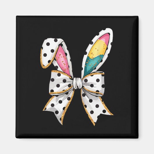 Whimsical Polka Dot Bow Ears Paaszondag Magneet (Voorkant)