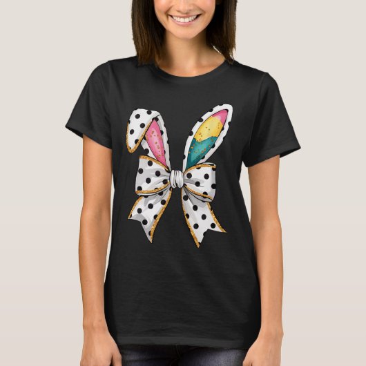 Whimsical Polka Dot Bow Ears Paaszondag T-shirt (Voorkant)