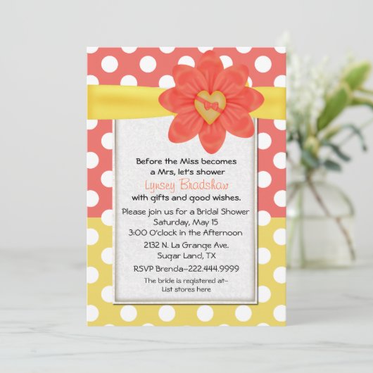 Whimsical Polka Dot Bruids Douche Uitnodiging (Staand voorkant)