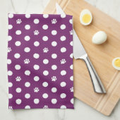 Whimsical Polka Dot Dog Paw Print Paarse Theedoek (Quarter Fold)