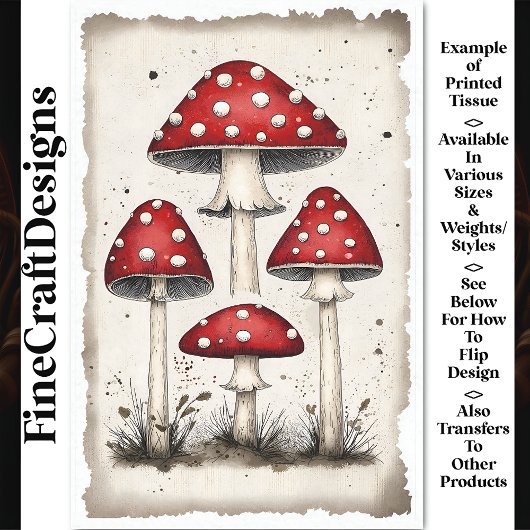 Whimsical Polka Dot Fairy Mushrooms AW7 Decoupage Tissuepapier